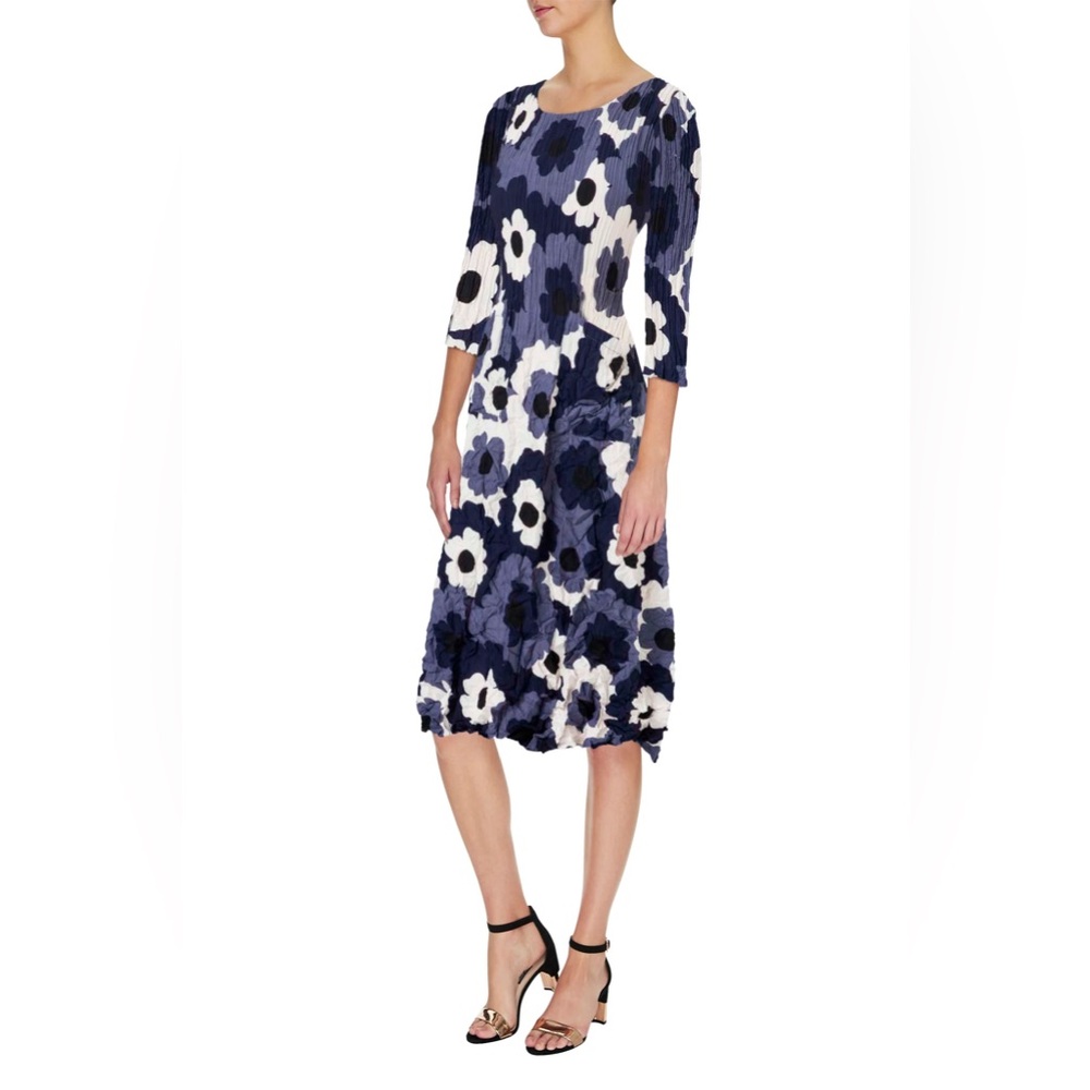 Alquema Pleated Blue Floral Smash Pocket Midi Dress Size 2